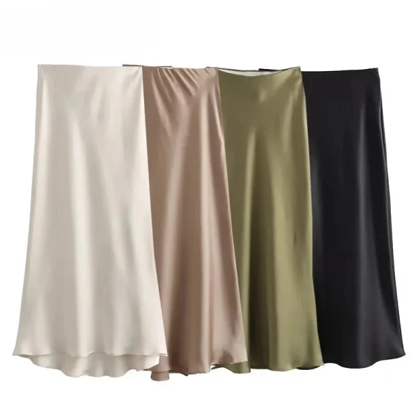 Jupe longue satinée noire – taille haute élégante (1)